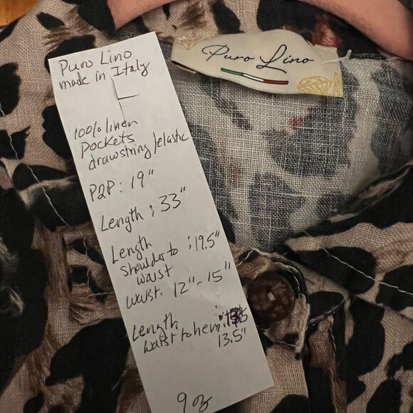 Puro Lino Made in Italy 100% Linen Leopard Print Romper Drawstring waist 19" P2P - Picture 5 of 14